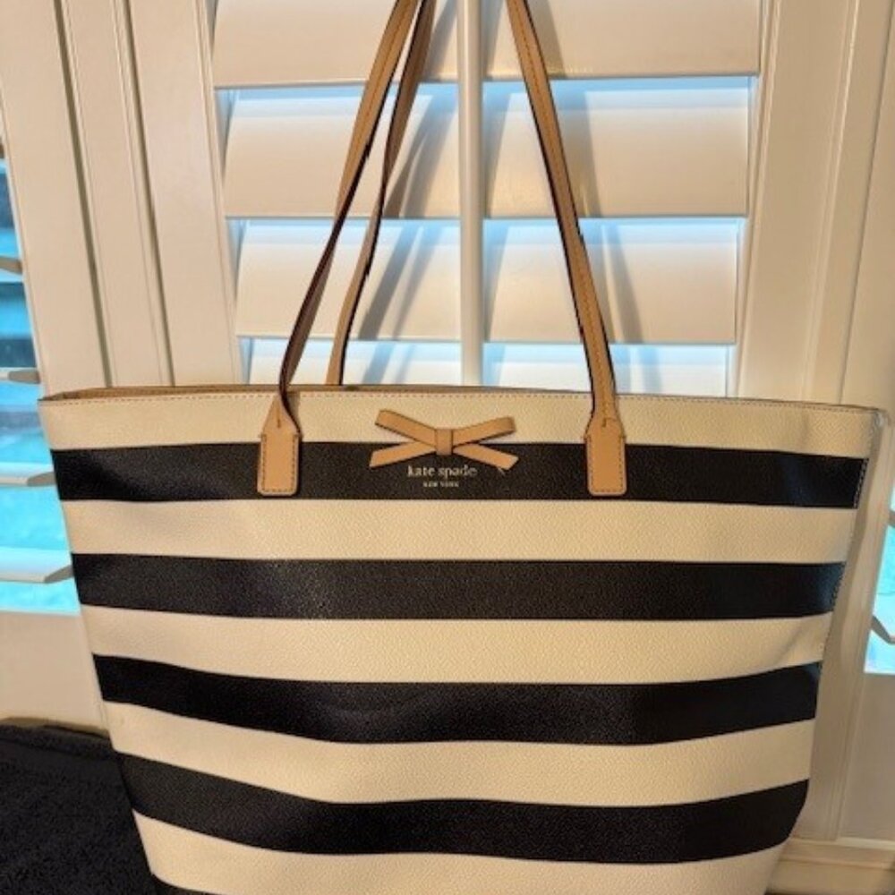 Kate Spade black & white strip with bow tote